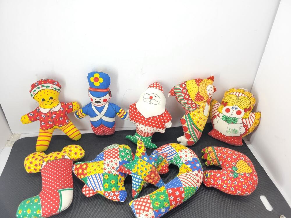 Vintage Handmade Cloth Christmas Ornaments Set Of 10